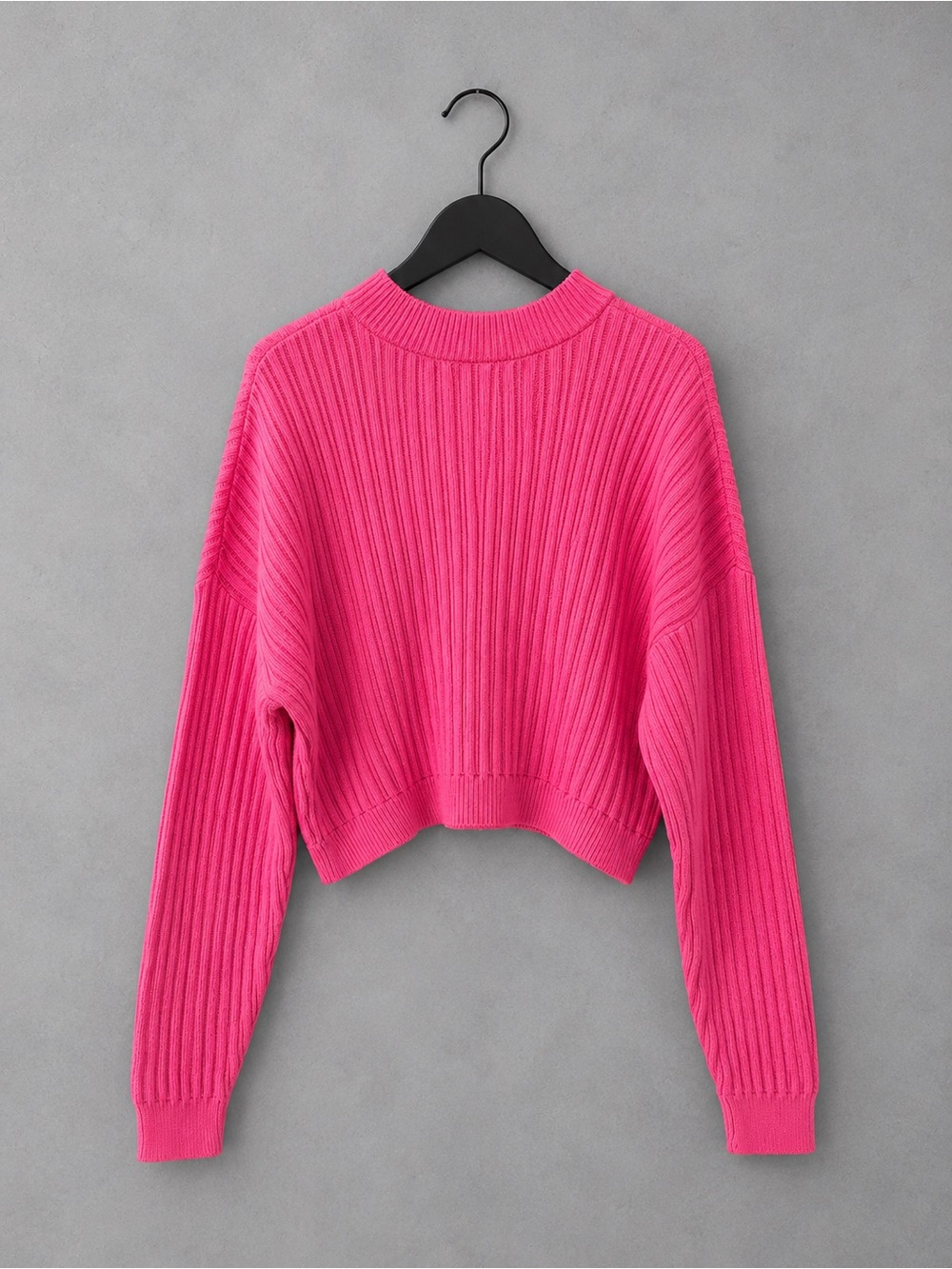 Hollister Hot Pink Ribbed Cropped Sweater Barbiecore Knit Top Size Medium